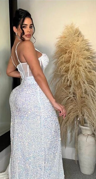 fitted lace wedding dress Mesh Maxi Dress S