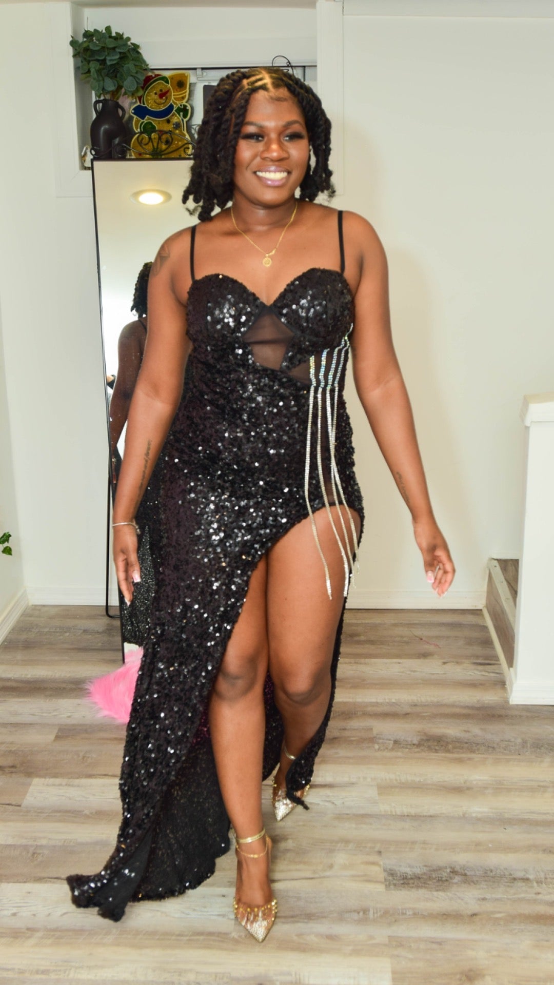BLACK SEQUINS MAXI DRESS WITH SIDE SPLIT Chrissyxboutique BLACK SEQUINS MAXI DRESS WITH SIDE SPLIT Chrissyxboutique